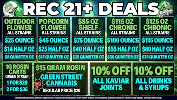 The Chronic Boutique - Pikes Peak $25 OUTDOOR OZ, $15G ROSIN, 10% OFF KAVIAR+ DRINKS