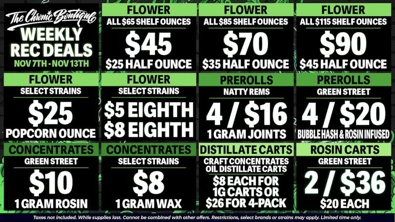 The Chronic Boutique - Pikes Peak 🤑 WEEKLY REC DEALS: $25 SELECT POPCORN OZ ++ MORE