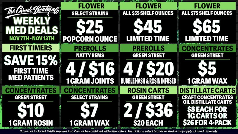 The Chronic Boutique - Pikes Peak 🌿 WEEKLY MED DEALS $5G WAX, $25 SELECT POPCORN OZ