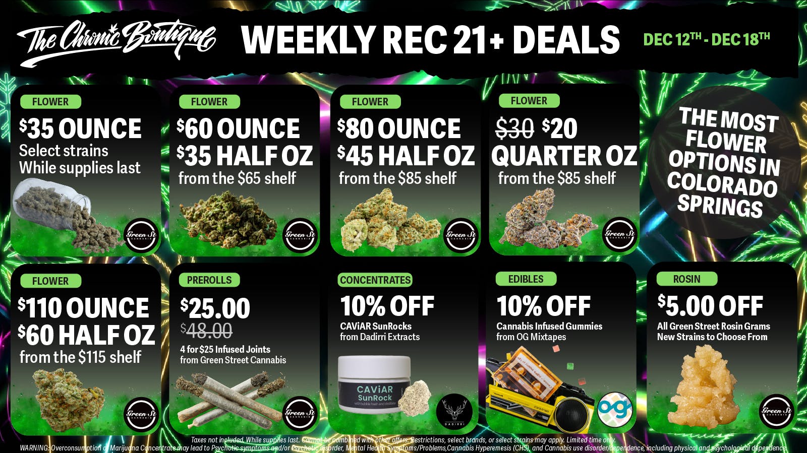 The Chronic Boutique - Pikes Peak 🎁🌱 Weekly Rec Deals: $35 OZ, $20 Quarter, + MORE
