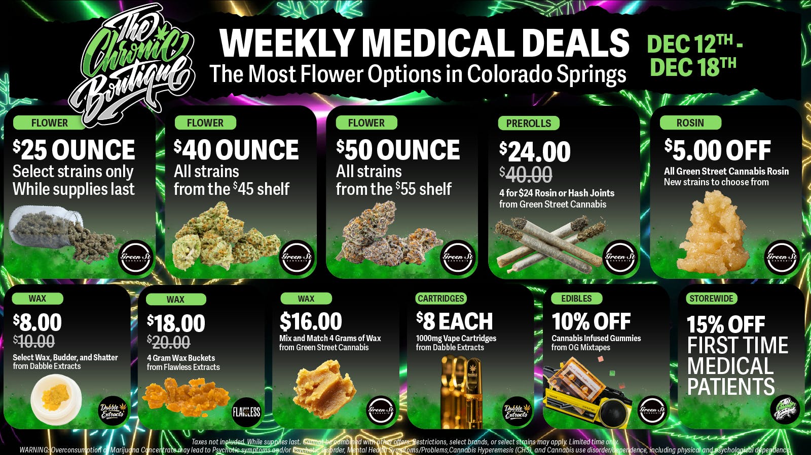 The Chronic Boutique - Pikes Peak 🎁🌿 Weekly Med Deals: $25 OZ, $18 4g Wax, + MORE