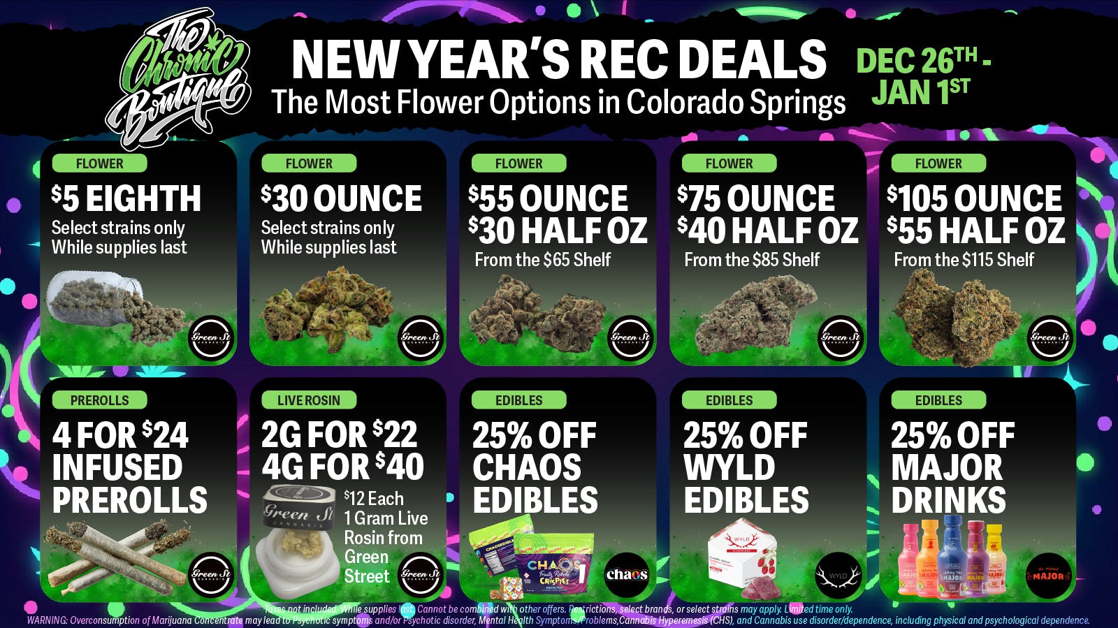 The Chronic Boutique - Pikes Peak 🎊🥂 NEW YEARS DEALS: $30 OZ, 4 for $24 Joints +++