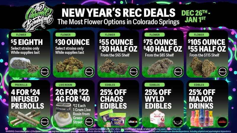 The Chronic Boutique - Pikes Peak 🎊🥂 NEW YEARS DEALS: $30 OZ, 4 for $24 Joints +++