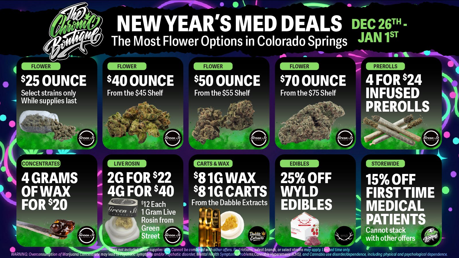 The Chronic Boutique - Pikes Peak 🎊💥 NEW YEARS MED DEALS: $25 OZ, 25% Off Wyld +++