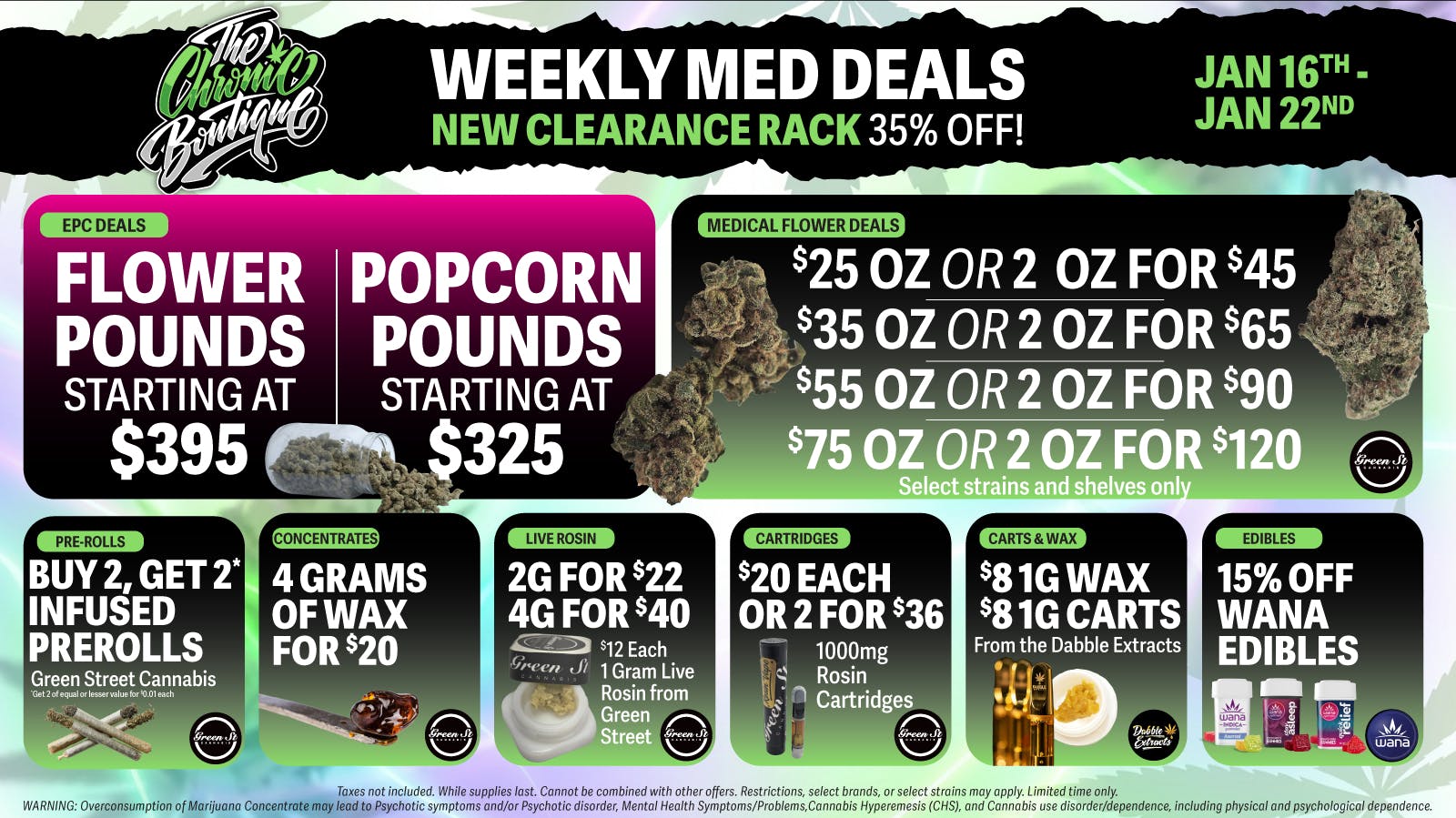 The Chronic Boutique - Pikes Peak 🚀 EPC POUND DEALS, 2 OZ FOR $45, B2G2 PREROLLS 🔥