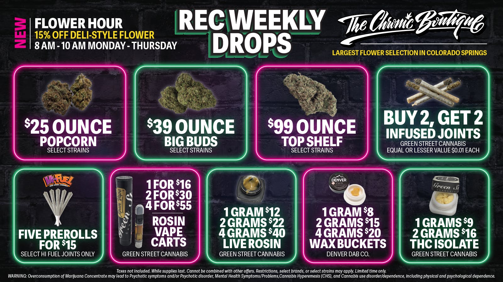 The Chronic Boutique - Pikes Peak 🤑🔥 $25 POPCORN OZ | B2G2 INFUSED JOINTS | + MORE
