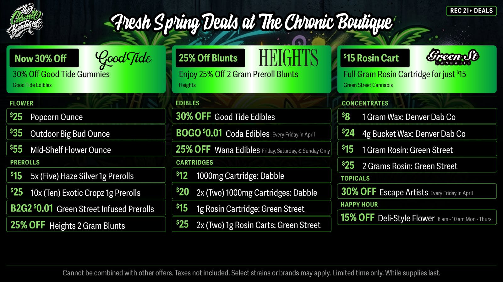 The Chronic Boutique - Pikes Peak 🌴🔥 $55 Mid-Shelf OZ 💚 1g Prerolls 10 for $25