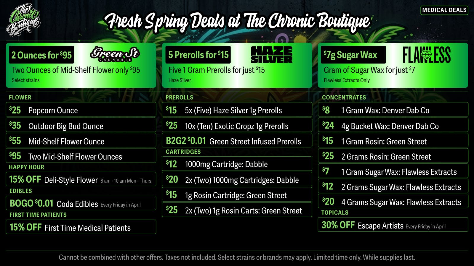 The Chronic Boutique - Pikes Peak MED 🌴 Mid-Shelf OZ 2 for $95 💨 $12 Dabble Carts