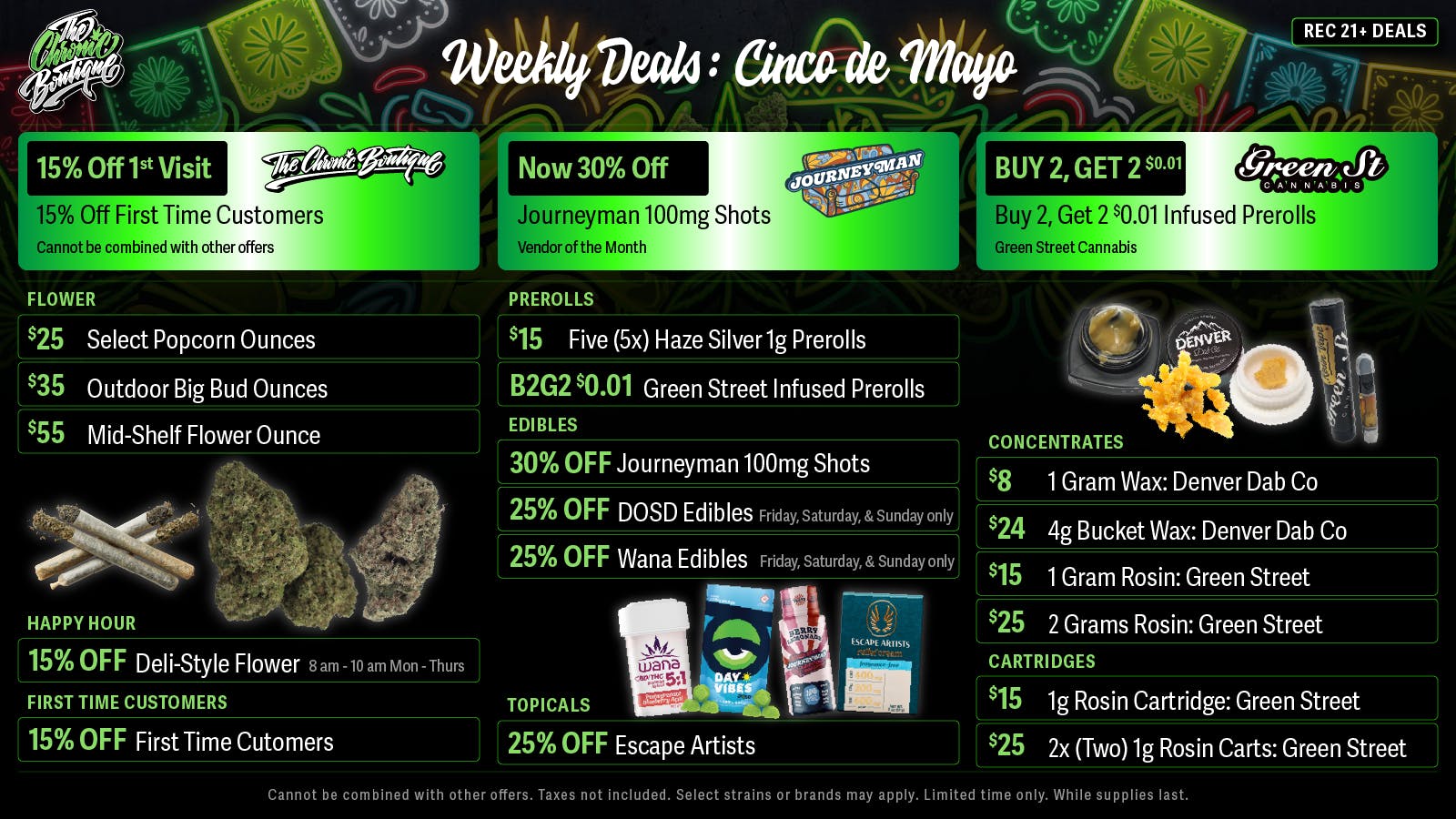 The Chronic Boutique - Pikes Peak Cinco De Mayo Deals 🔥 $55 Mid-Shelf OZ 💚