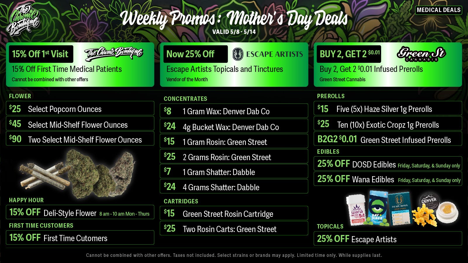 The Chronic Boutique - Pikes Peak MED 🌴 Mid-Shelf OZ 2 for $90 💨 $15 Rosin Cart