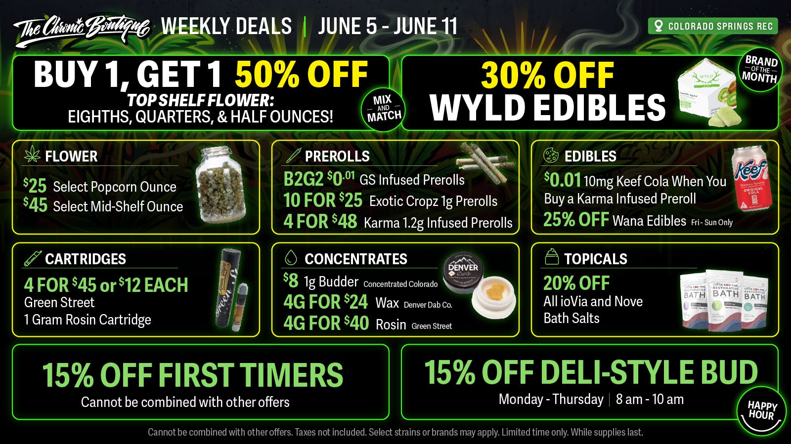 The Chronic Boutique - Pikes Peak BOGO 50% Off Top Shelf Quarters + 30% Off Wyld