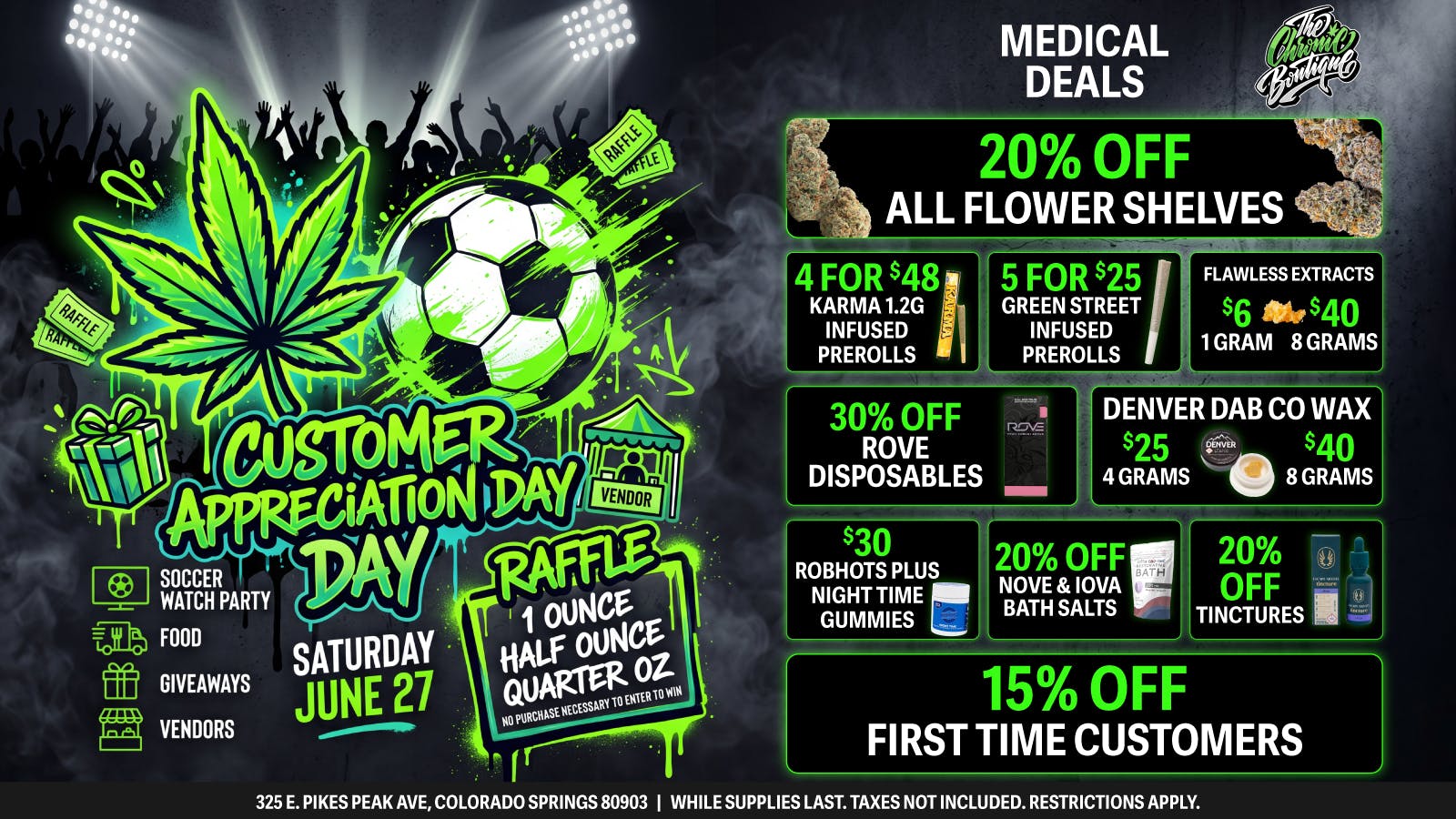 The Chronic Boutique - Pikes Peak 20% Off All Flower 🍀 30% Off ROVE Vapes ⚽️