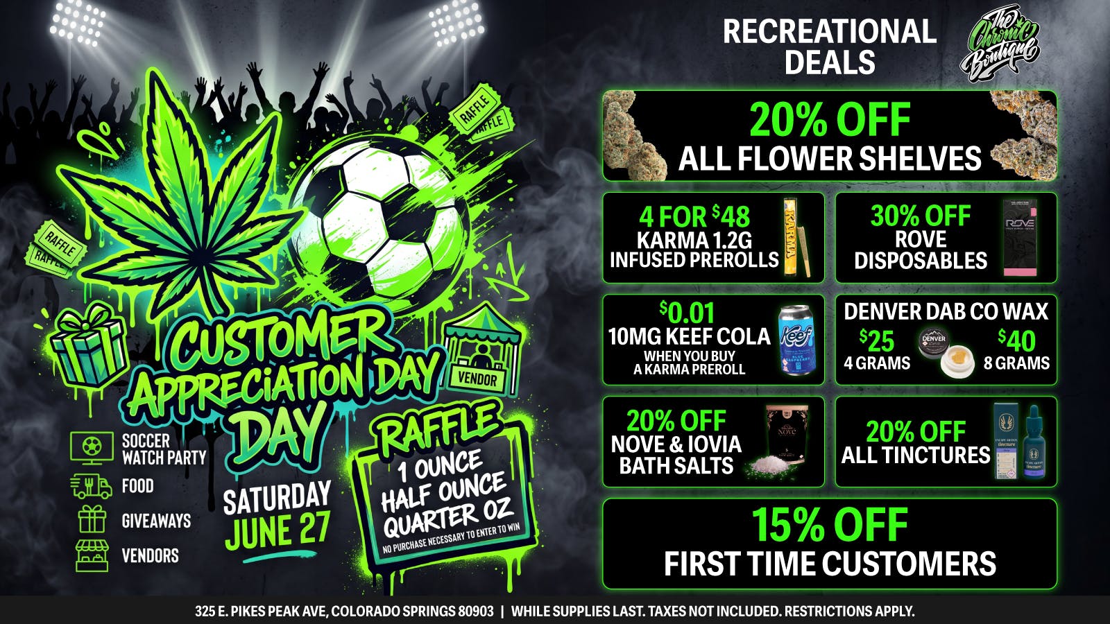 The Chronic Boutique - Pikes Peak 20% Off Flower ⚽️ 4 for $48 Karma Infused Prerolls