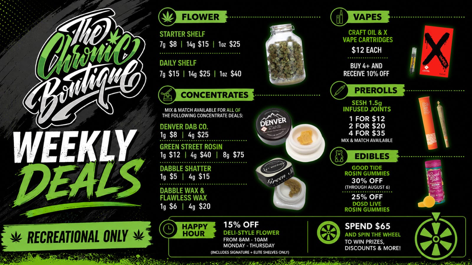 The Chronic Boutique - Pikes Peak 30% Off Good Tide Edibles | $25 Select Ounce