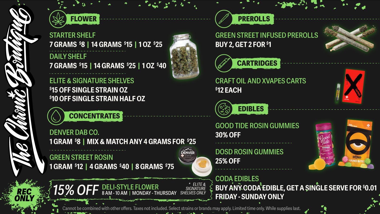 The Chronic Boutique - Pikes Peak $25 Select OZ 🌱 $12 XVapes 🔥 30% Off Good Tide