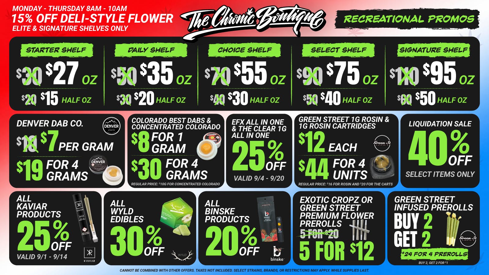 The Chronic Boutique - Pikes Peak 🇺🇸 REC LABOR DAY SALE 🇺🇸 5 for $12 Prerolls