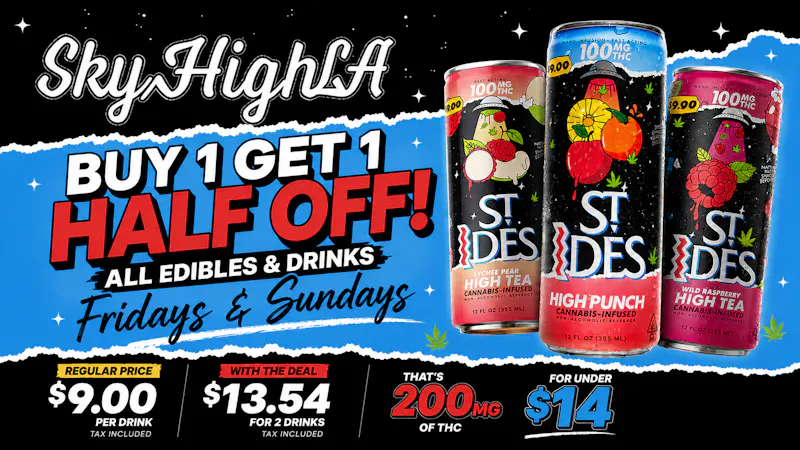 SkyhighLA Buy 1 Get 1 Half OFF All Drinks & Edibles @SkyHigh