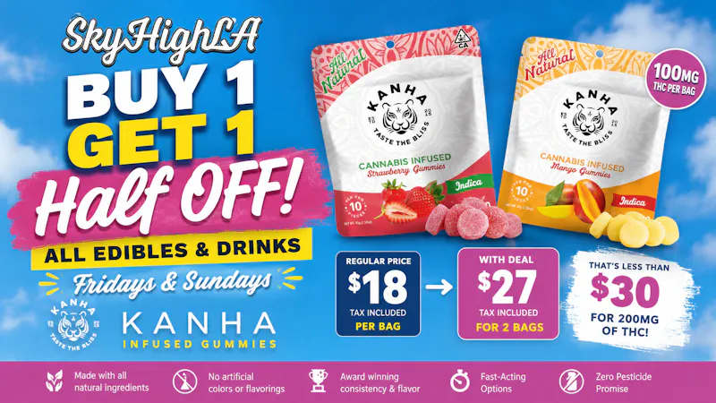 SkyhighLA Buy 1 Get 1 Half OFF All Drinks & Edibles @SkyHigh