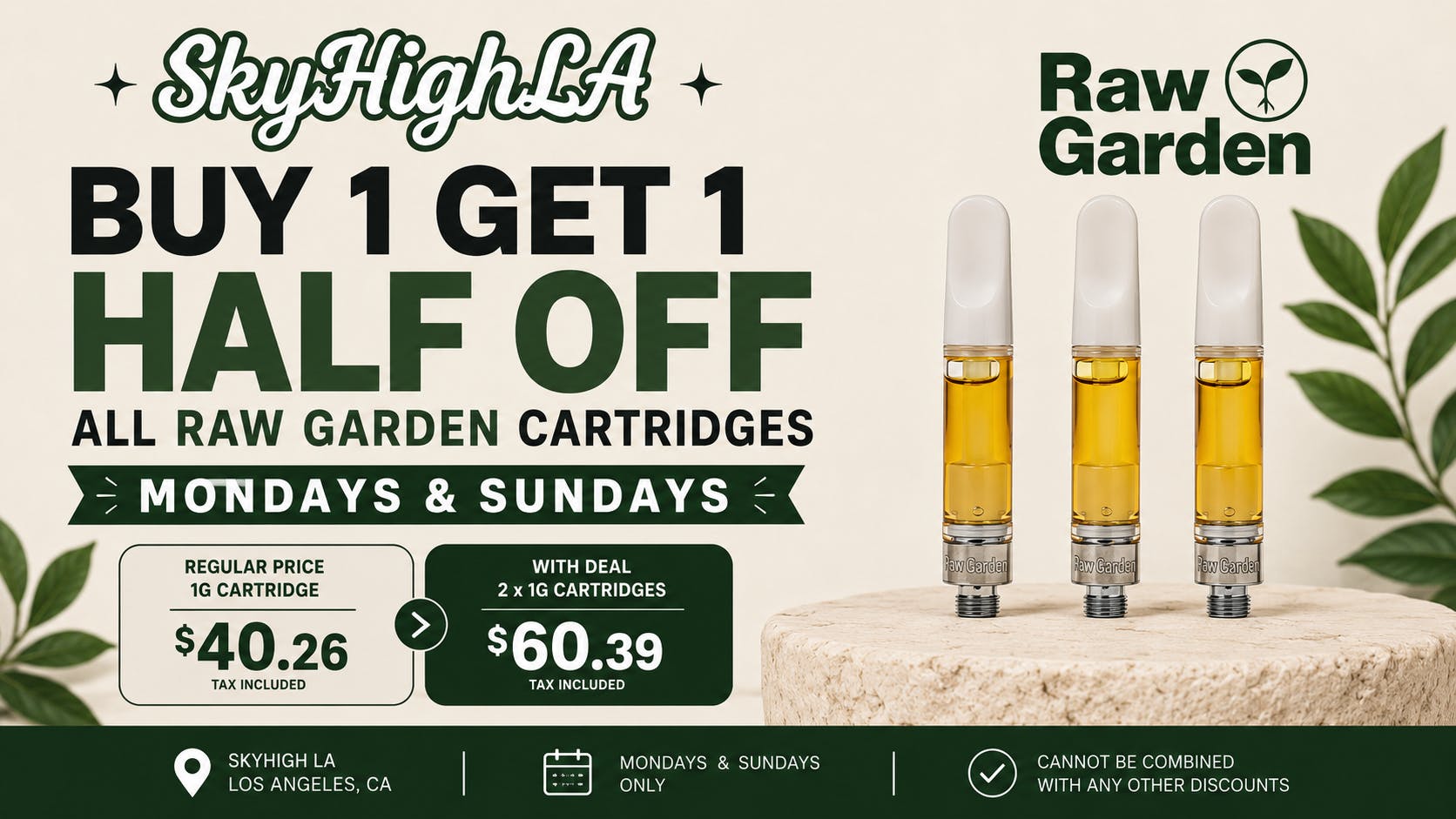 SkyhighLA Two 1g Raw Garden Carts for $60 OTD! @ SkyHigh LA
