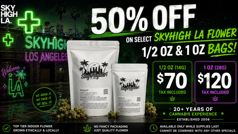 SkyhighLA 14G for $70 & 28G for $120 | 50% OFF Indoor Flower
