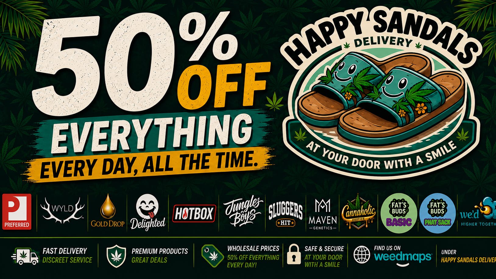 Happy Sandals Delivery 50% OFF ALL THE TIME