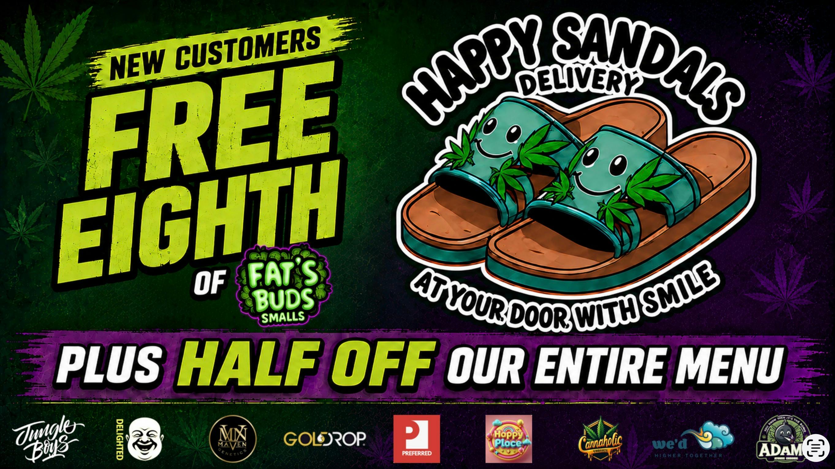 Happy Sandals Delivery Free Eighth For New Customers & 1/2 Off Your Order