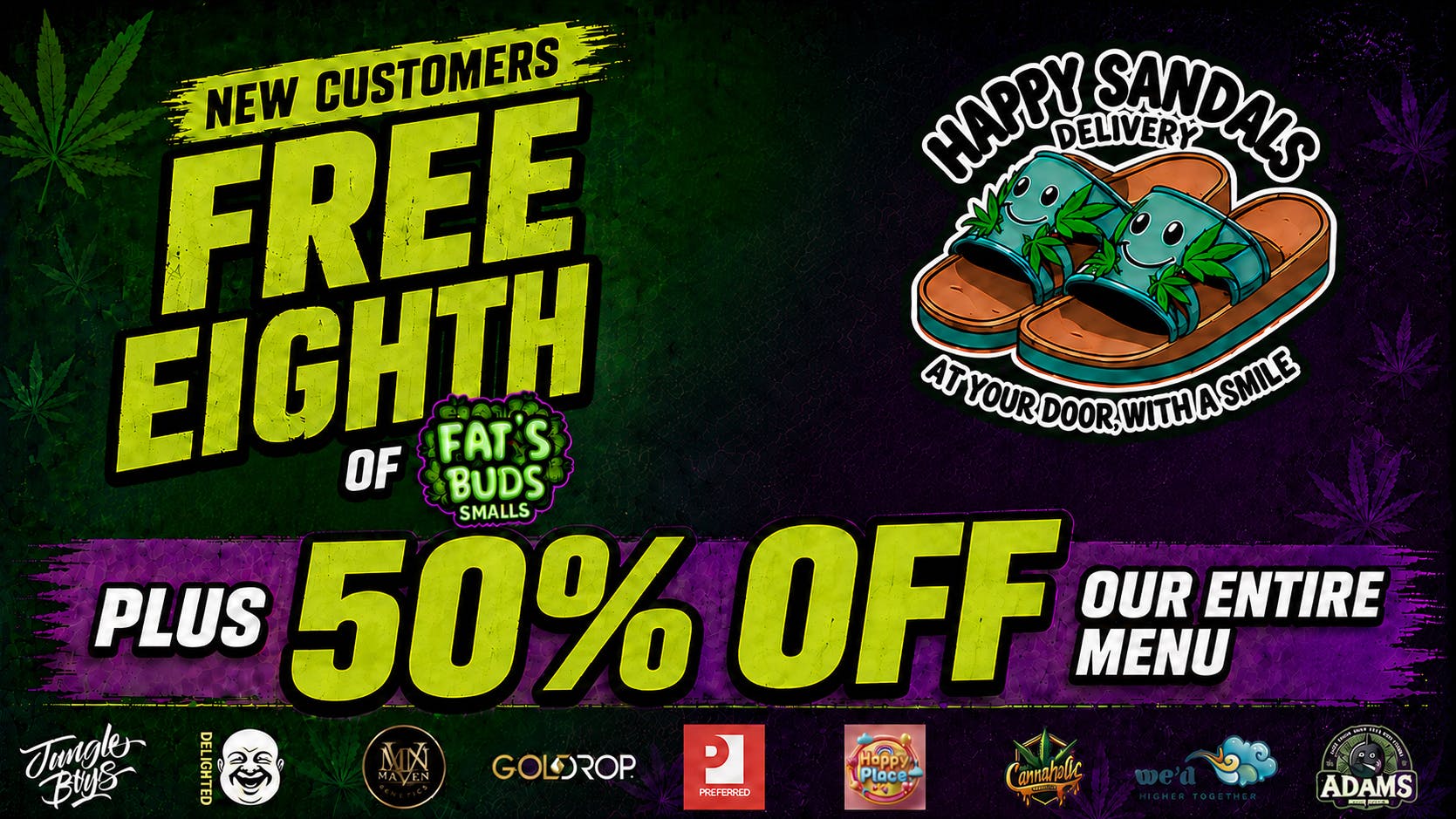 Happy Sandals Delivery Free Eighth For New Customers & 1/2 Off Your Order