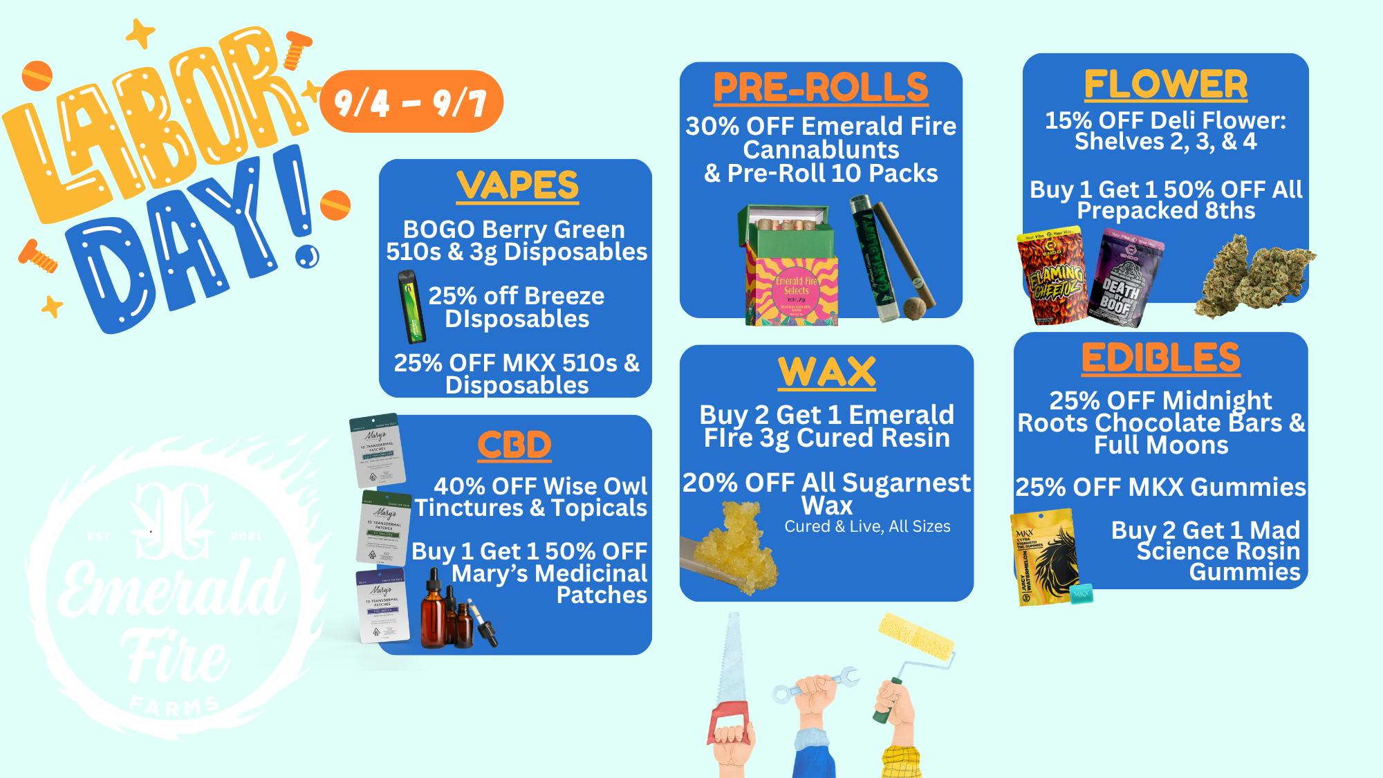 Emerald Fire Provisioning Center- Coleman Labor Day Weed Deals!