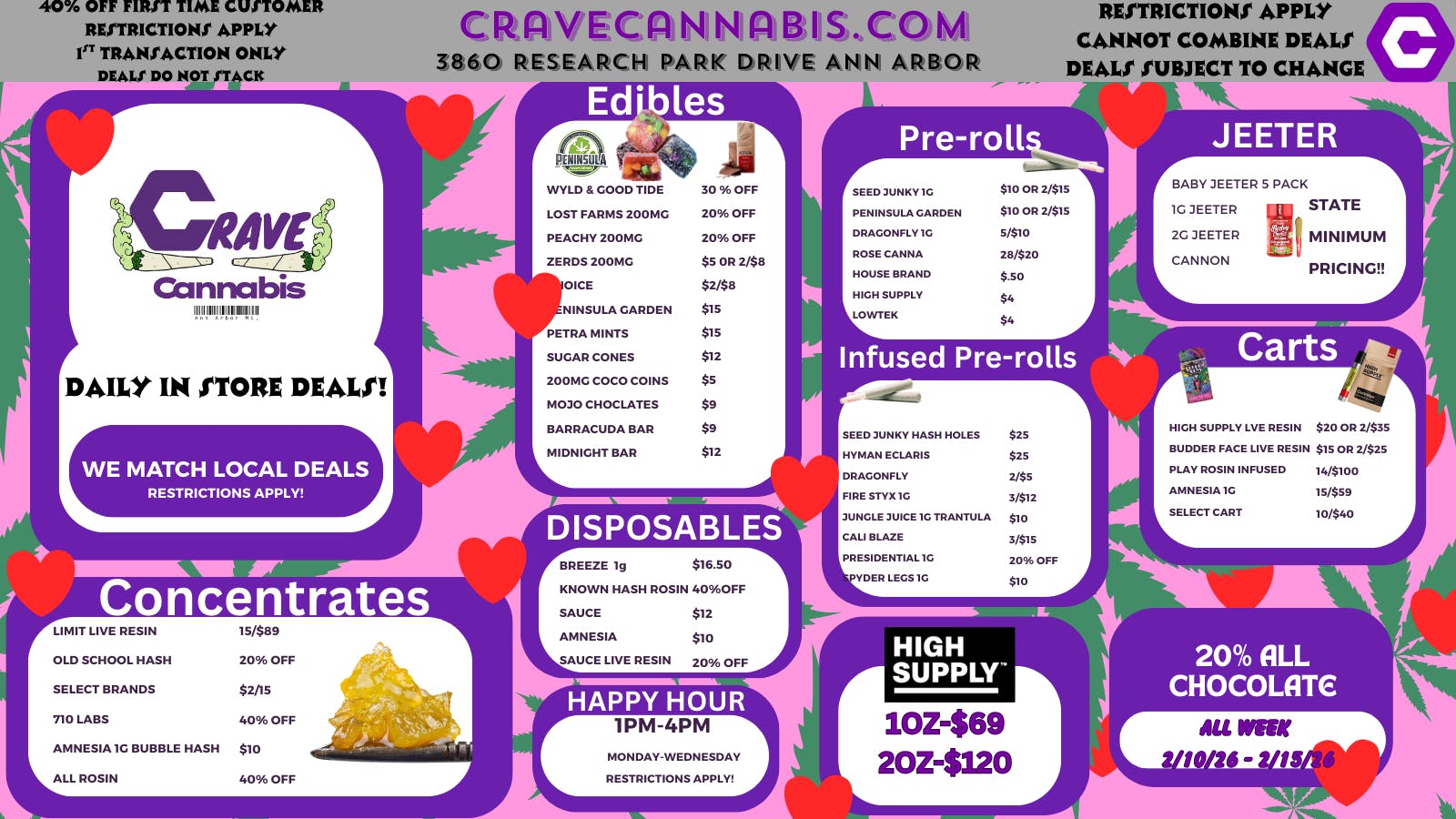 Crave Ann Arbor FIRE DEALS! WE PRICE MATCH! HIGH SUPPLY OZ $69