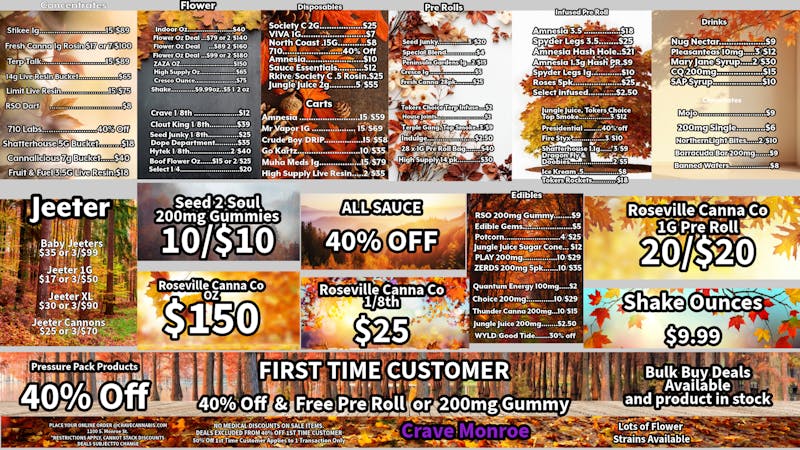 Crave Cannabis 40% Off 1st time customer & Free Gummy or Pre Roll