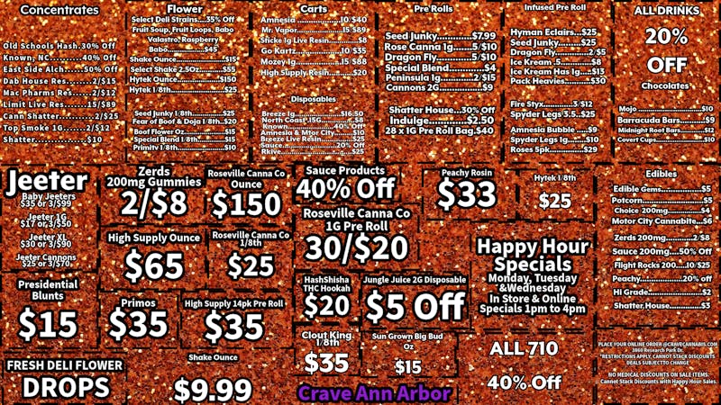 Crave Ann Arbor 1g premium pre rolls 30/$20, 710 40% Off