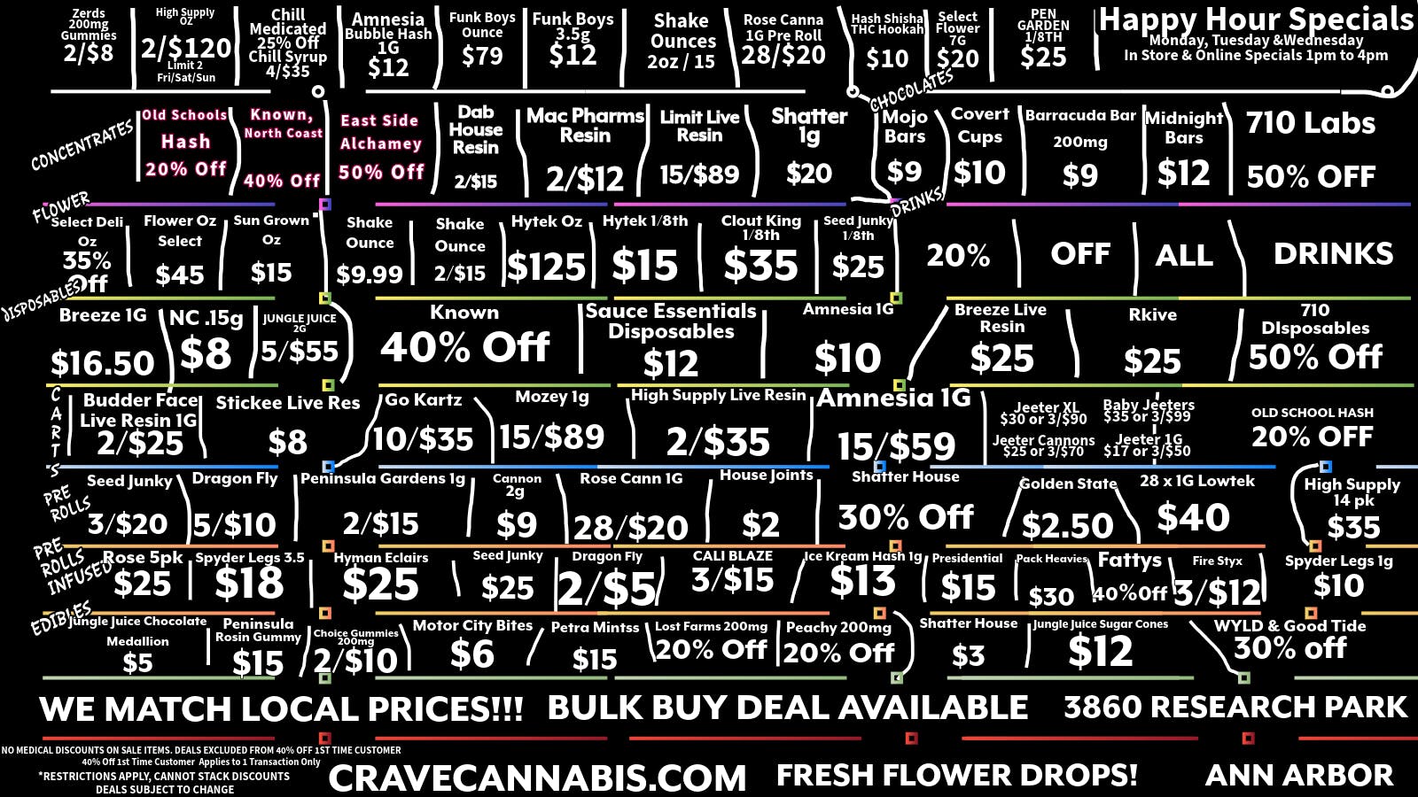 Crave Ann Arbor Pre Rolls 1g 28/$30, 710 50% Off