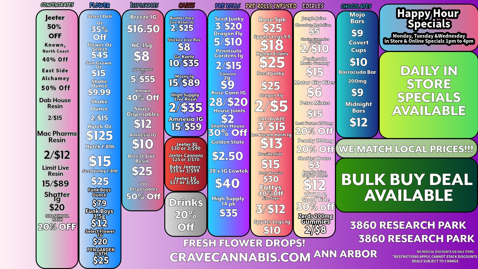 Crave Ann Arbor Pre Rolls 1g 28/$30, 710 50% Off