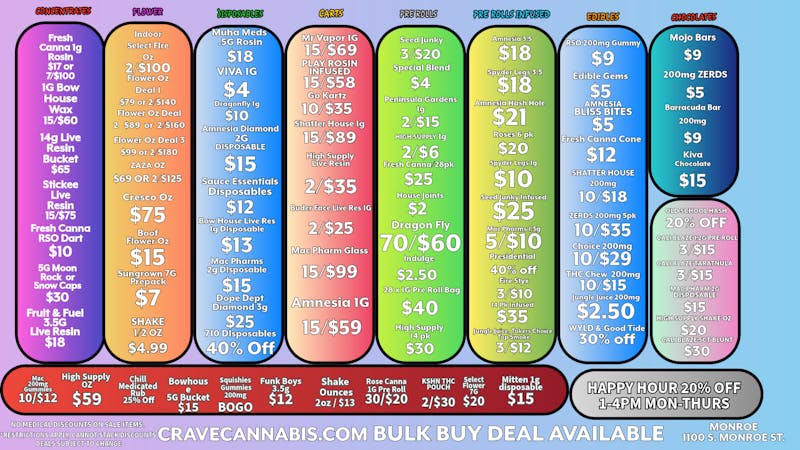 Crave Cannabis DEALS! FIRE FLOWER! CHEAP PRICES!