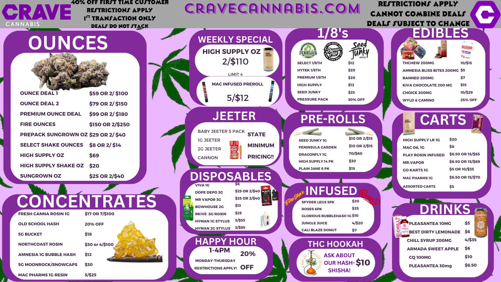 Crave Cannabis DEALS YOU CRAVE! NO NEW TAX!