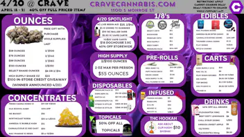 Crave Cannabis 4/20 @CRAVE 4/18-4/21 ($100 STORE CREDIT GIVEAWAY)