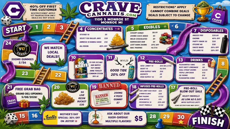 Crave Cannabis FIRSTAND SECOND VISIT BONUSES ONLY @ CRAVE