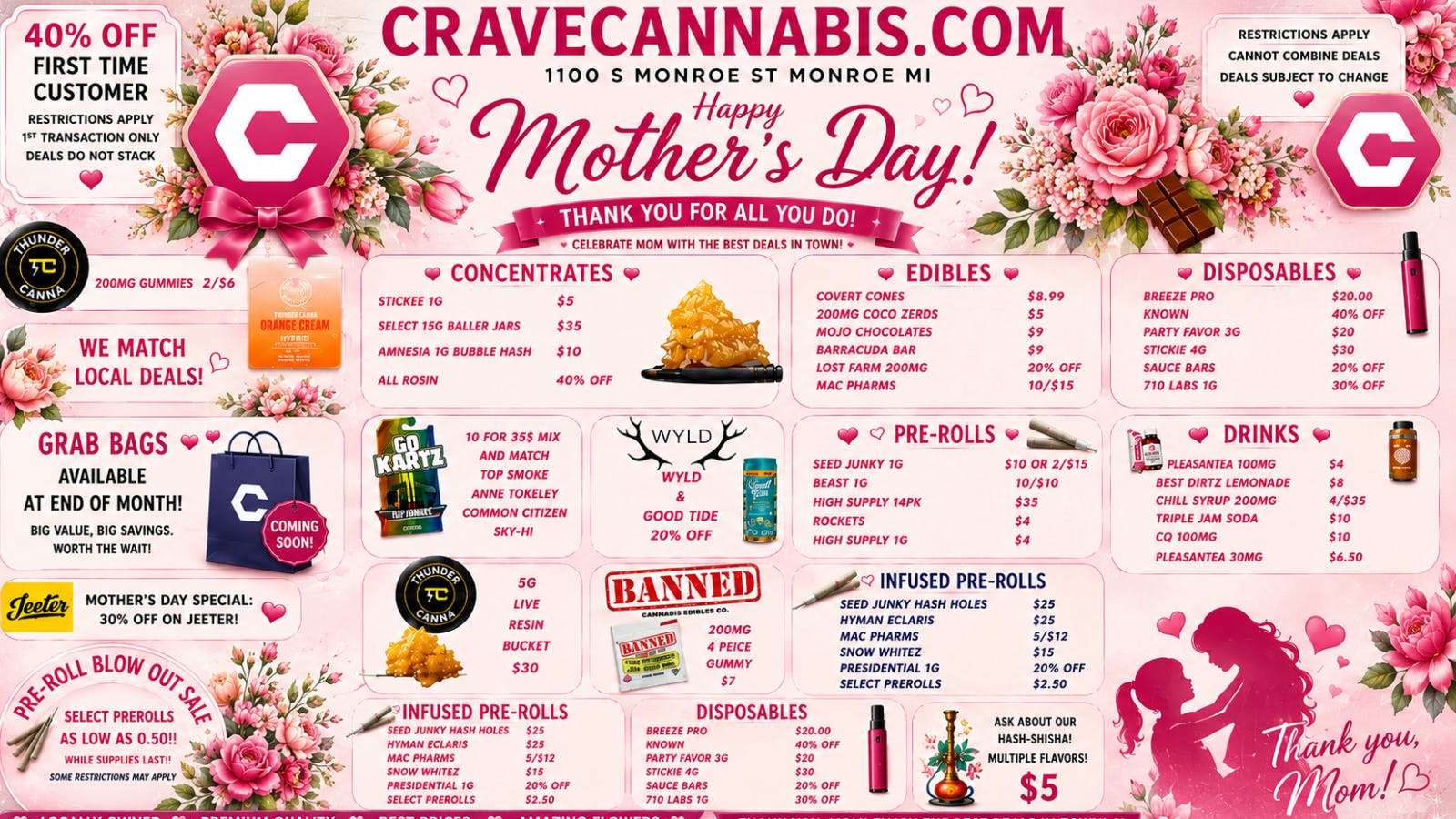 Crave Cannabis FIRST, SECOND AND THIRD VISIT BONUSES ONLY @ CRAVE