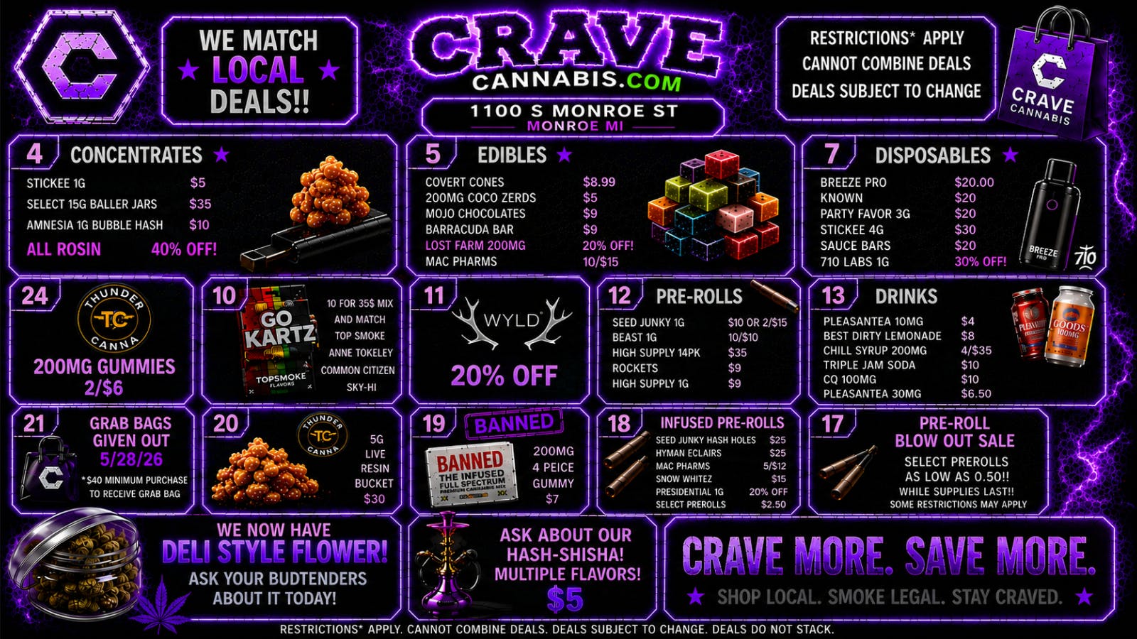 Crave Cannabis FIRSTAND SECOND VISIT BONUSES ONLY @ CRAVE
