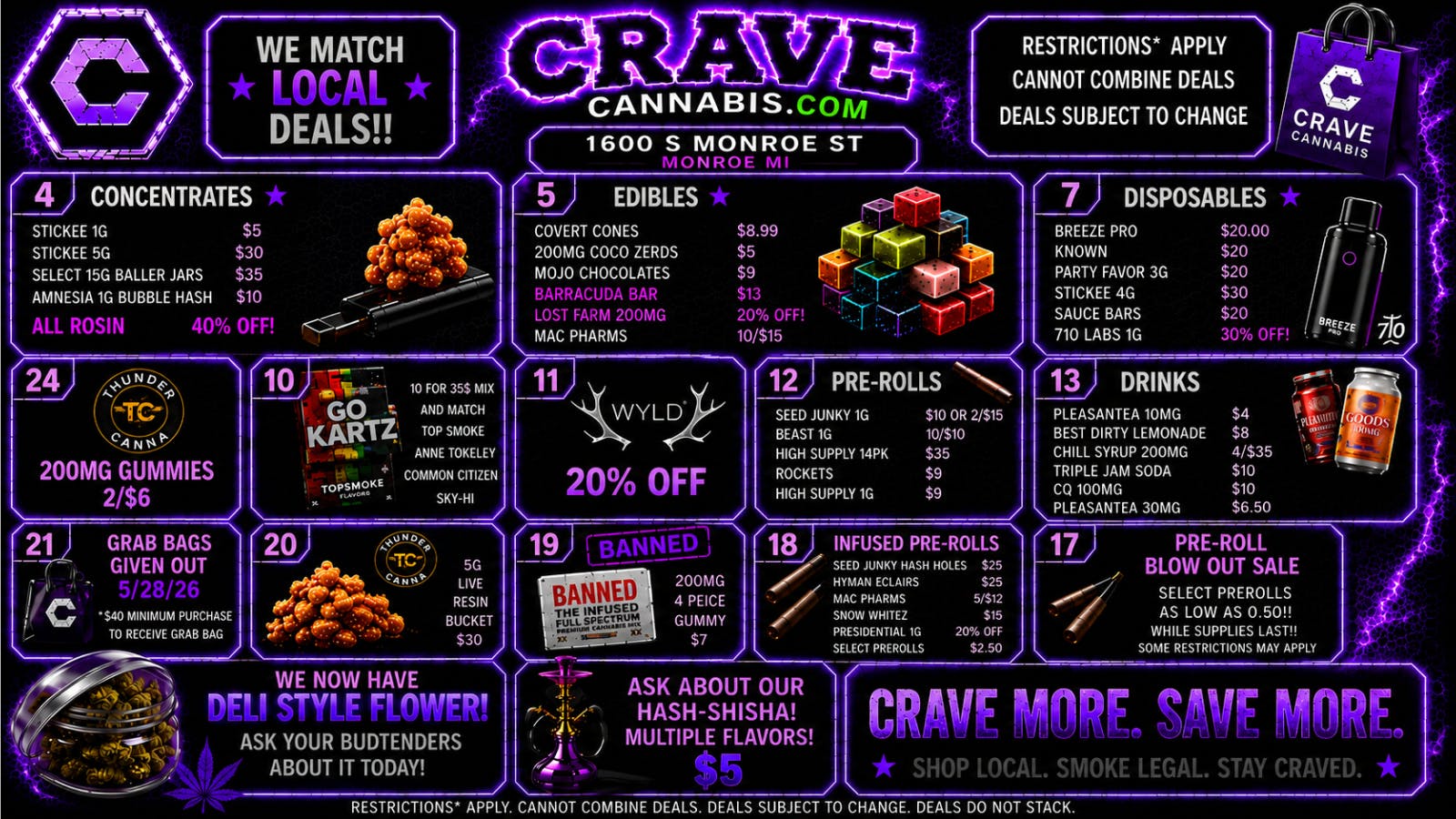 Crave Cannabis FIRSTAND SECOND VISIT BONUSES ONLY @ CRAVE