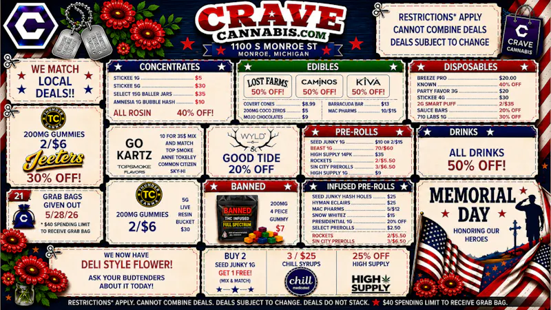Crave Cannabis BEST DEALS IN MONROE ONLY @ CRAVE