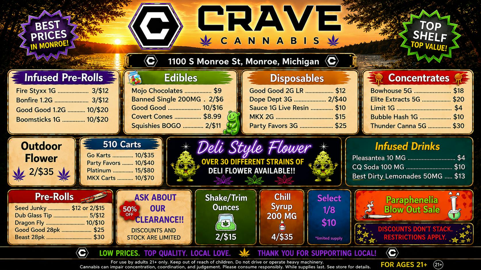 Crave Cannabis Infused Prerolls 3/$10, 3/$12, 5/$12, 10/$20