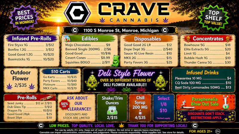 Crave Cannabis Infused Prerolls 3/$10, 3/$12, 5/$12, 10/$20