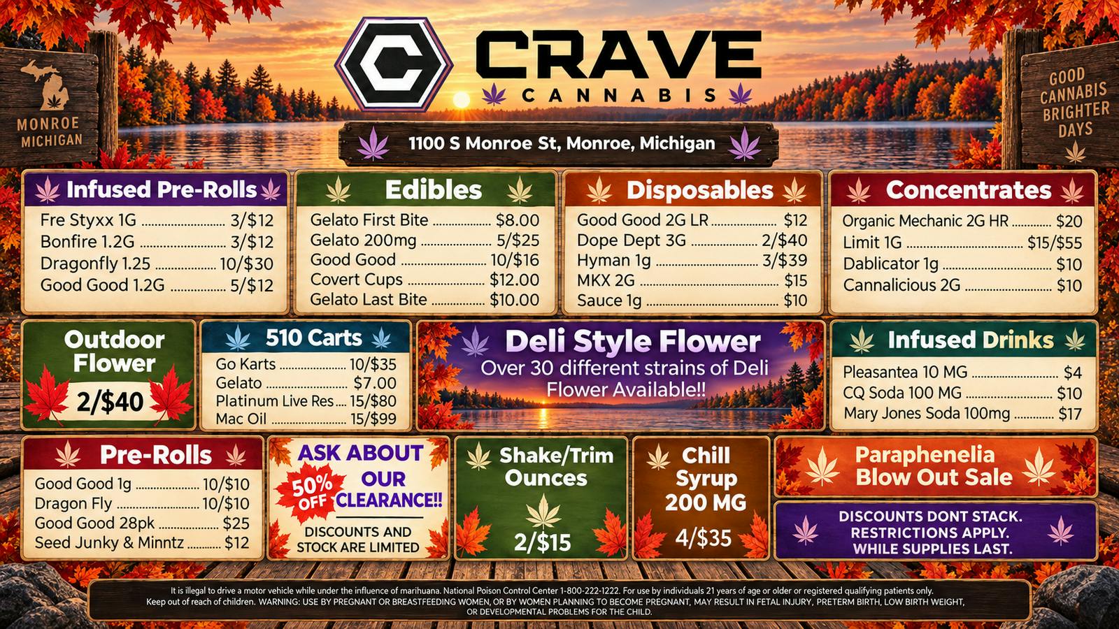 Crave Cannabis Infused Prerolls 3/$10, 3/$12, 5/$12, 10/$20