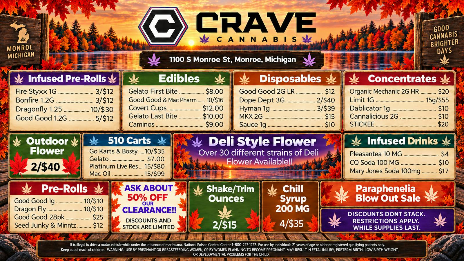 Crave Cannabis 10/$35 Carts, MKX Carts 10/$70, 15/$99 Carts