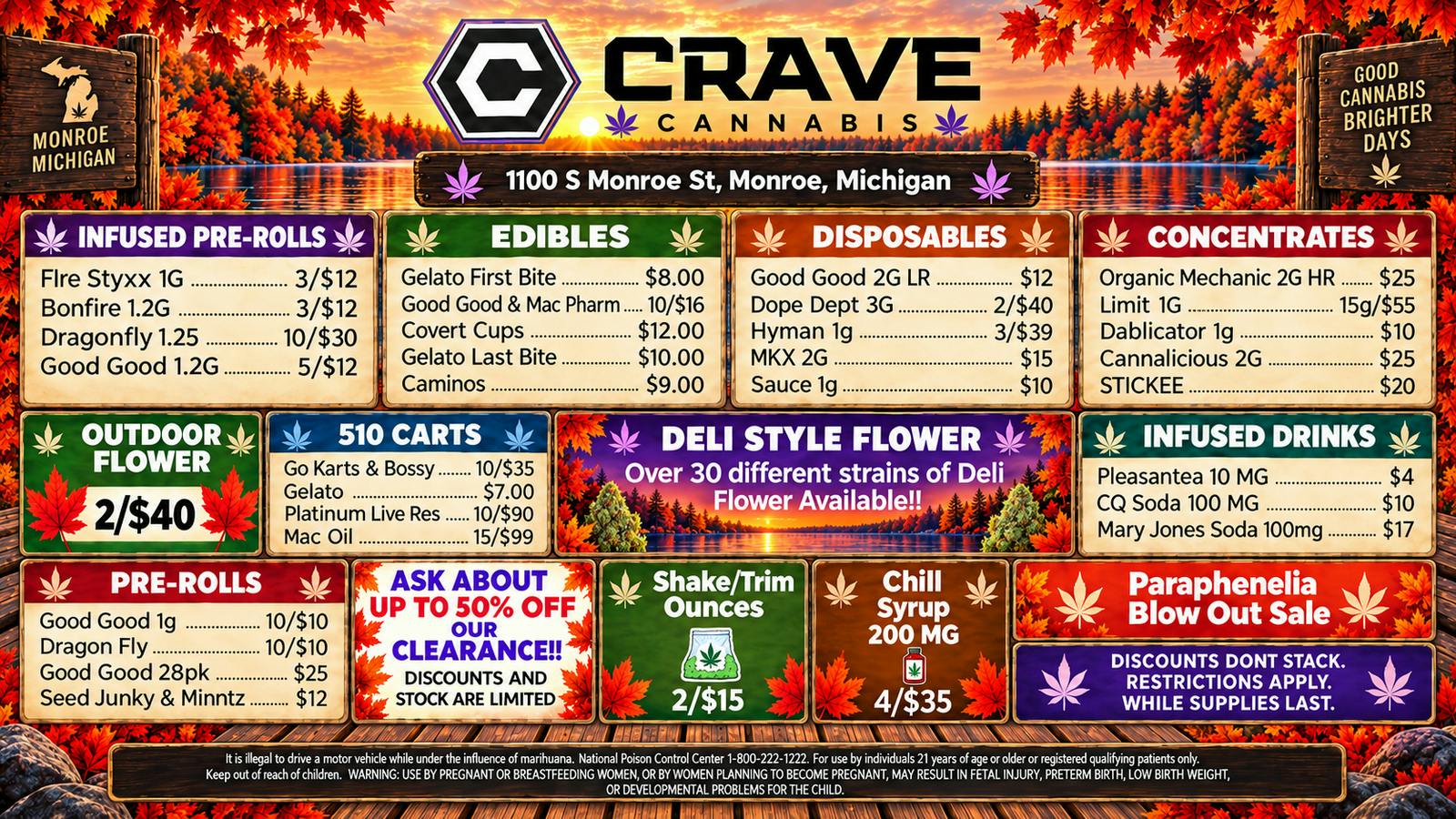 Crave Cannabis Infused Prerolls 3/$10, 3/$12, 5/$12, 10/$20