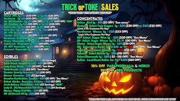 Scorpion Grass TRICK OR TOKE SALES - CARTS, DABS, EDIBLES!