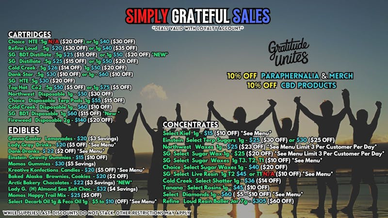 Scorpion Grass SIMPLY GRATEFUL SALES - CARTS, DABS, EDIBLES!