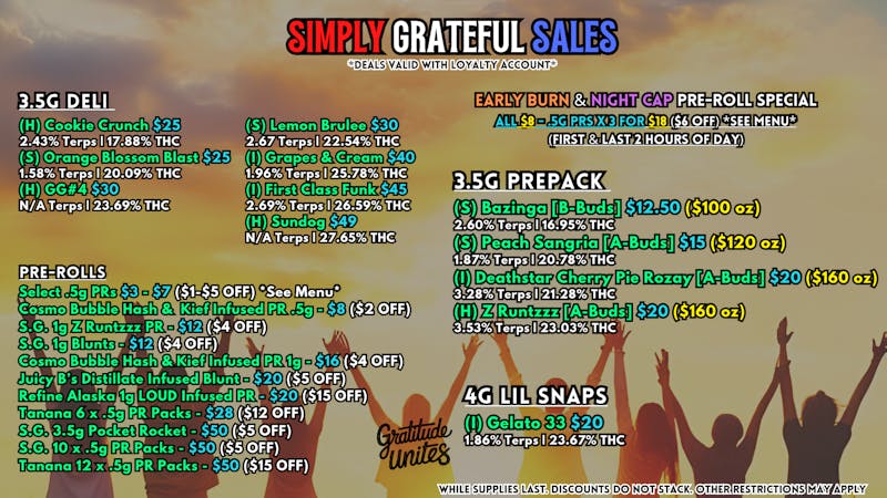 Scorpion Grass - South Anchorage SIMPLY GRATEFUL SALES - FLOWER & PRE-ROLLS!