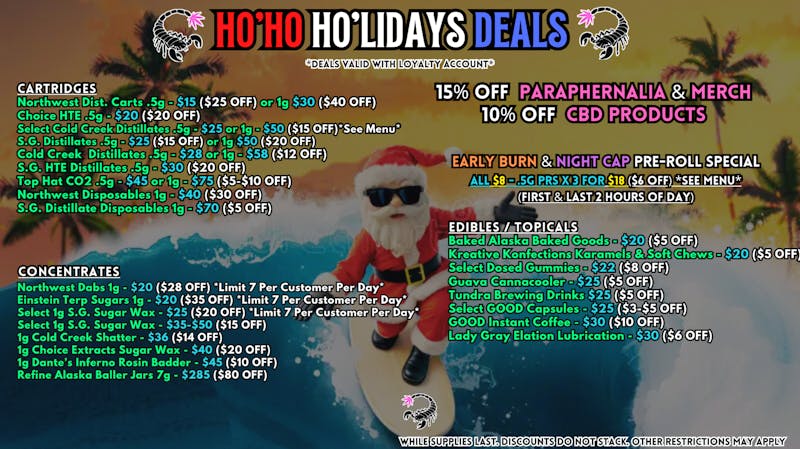Scorpion Grass - South Anchorage HO’HO HO’LIDAY DEALS - CARTS, DABS, EDIBLES!